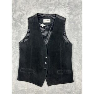 Vtg Cedars Women's Suede Vest Large Black Snap Pockets Rockabilly‎ Goth Western